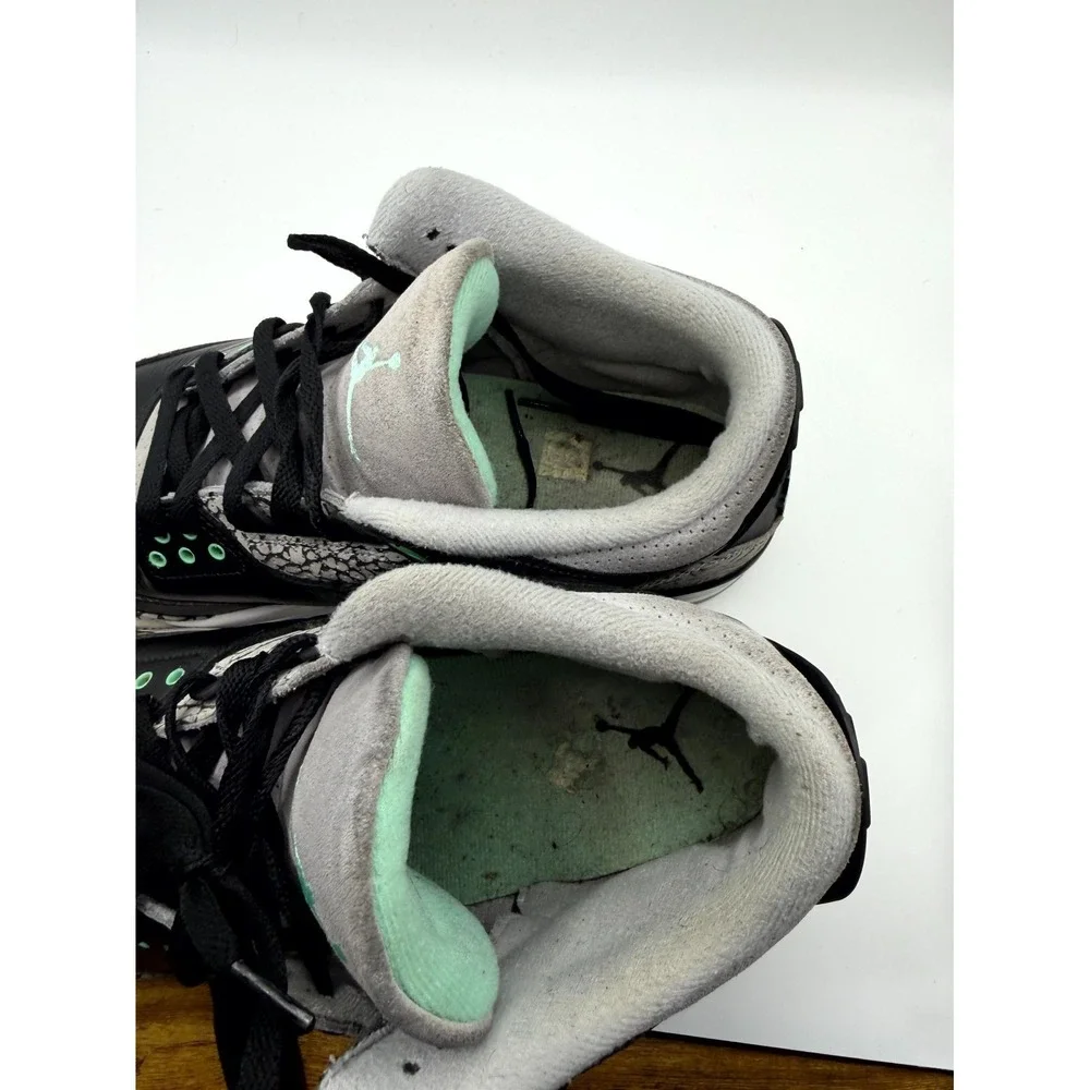 Air Jordan 3 Retro CT8532-031 Men's 10.5 Shoes Black Green Glow Leather Sneakers